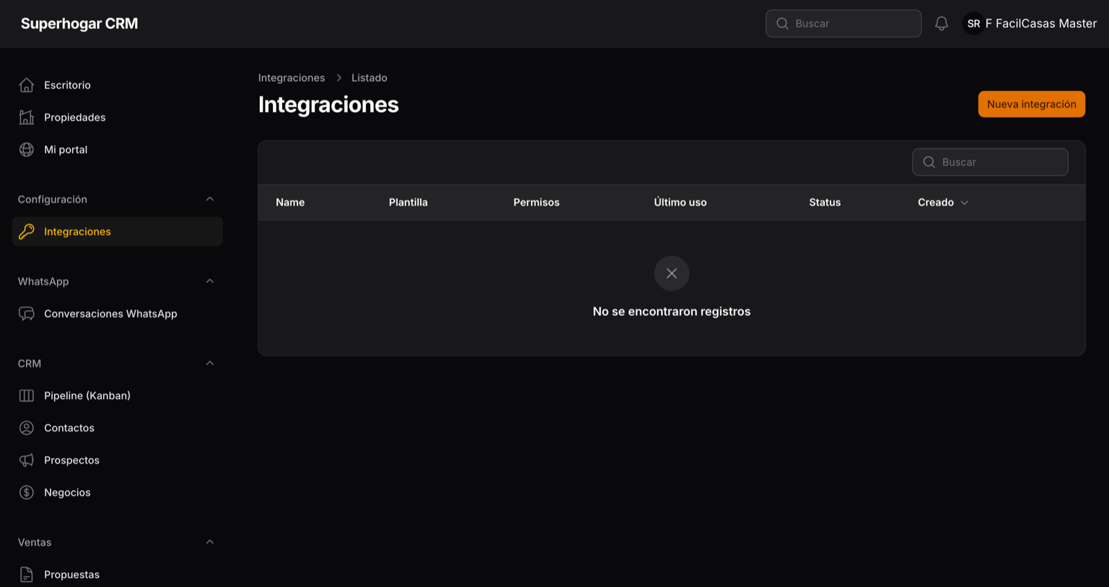 Diagrama de integraciones de Internobis con Facebook, WhatsApp y formularios web