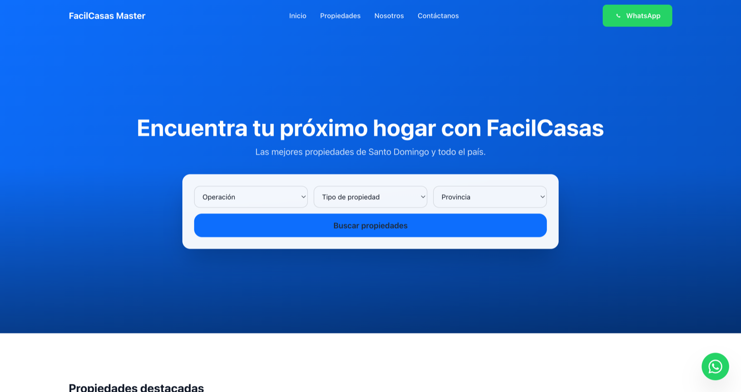 Portal inmobiliario moderno de Internobis mostrando propiedades en lista